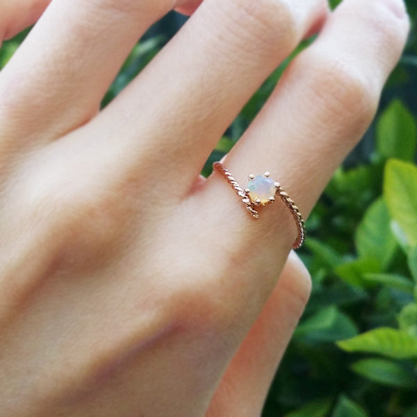 opal rose pink gold ring 